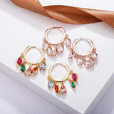 Colorful CZ Drop Earrings Zircon Pendant Bling Hoop Earrings
