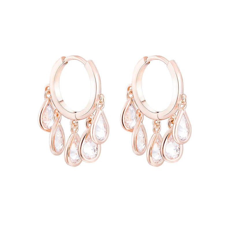Colorful CZ Drop Earrings Zircon Pendant Bling Hoop Earrings