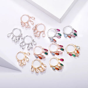 Colorful CZ Drop Earrings Zircon Pendant Bling Hoop Earrings