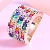 Colorful CZ Rainbow Band Rings Delicate CZ Crystal 14MM Width Rings