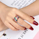 Colorful CZ Rainbow Band Rings Delicate CZ Crystal 14MM Width Rings