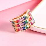 Colorful CZ Rainbow Band Rings Delicate CZ Crystal 14MM Width Rings