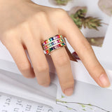Colorful CZ Rainbow Band Rings Delicate CZ Crystal 14MM Width Rings