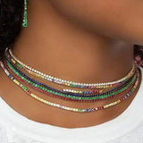 Colorful CZ Tennis Choker Necklace Pink Green Iced Out Bling 5A 5mm Cubic Zircon