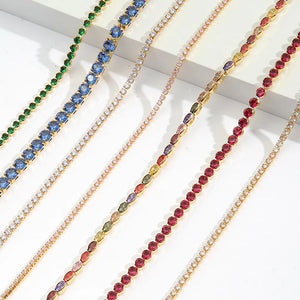 Colorful CZ Tennis Choker Necklace Pink Green Iced Out Bling 5A 5mm Cubic Zircon