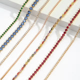 Colorful CZ Tennis Choker Necklace Pink Green Iced Out Bling 5A 5mm Cubic Zircon