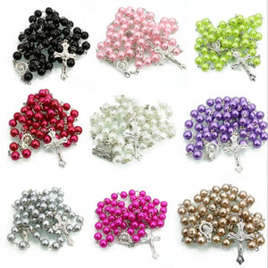 Colorful Catholic Prayer Beads Rosary Beads Christian Cross Necklace Pendant