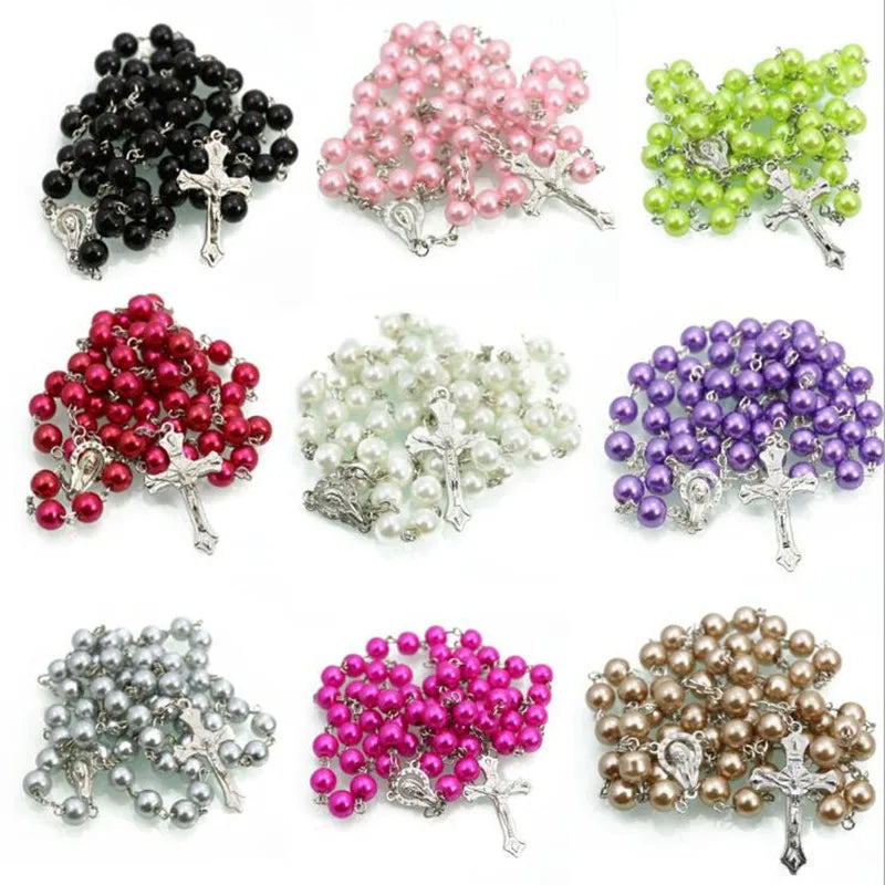 Colorful Catholic Prayer Beads Rosary Beads Christian Cross Necklace Pendant