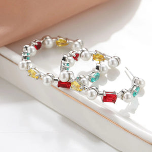 Colorful Circle C Hoop Earrings for Teens Pearl Piercing Fine Women