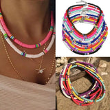 Colorful Clay Boho 6mm Beaded Polymer Necklace Flat Round Necklaces Choker Chain
