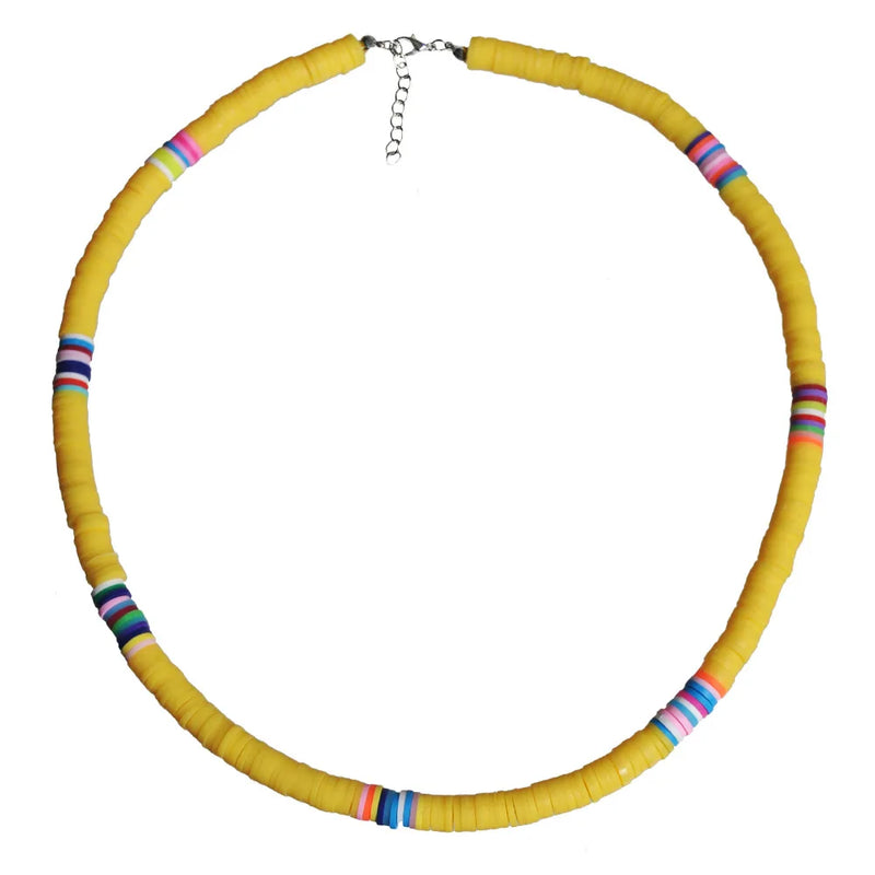 Colorful Clay Boho 6mm Beaded Polymer Necklace Flat Round Necklaces Choker Chain