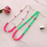 Colorful Clay Boho 6mm Beaded Polymer Necklace Flat Round Necklaces Choker Chain