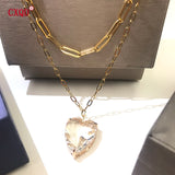 Heart Glass Pendant Layered Necklace Set, Stainless Steel Chain Earring