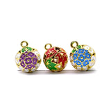 Colorful Cloisonne Flower Leaf Jingle Bells Necklace Pendant