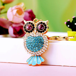 Colorful Crystal Owl Keychain Rhinestone Bag Charm Key Chain Metal Key Ring