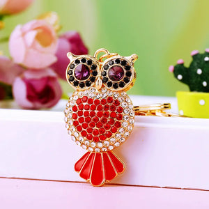 Colorful Crystal Owl Keychain Rhinestone Bag Charm Key Chain Metal Key Ring