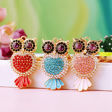 Colorful Crystal Owl Keychain Rhinestone Bag Charm Key Chain Metal Key Ring