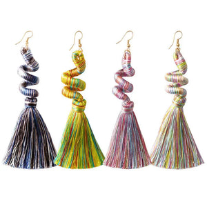 Colorful Cotton Thread Spiral Spring Tassel Earrings