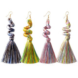 Colorful Cotton Thread Spiral Spring Tassel Earrings