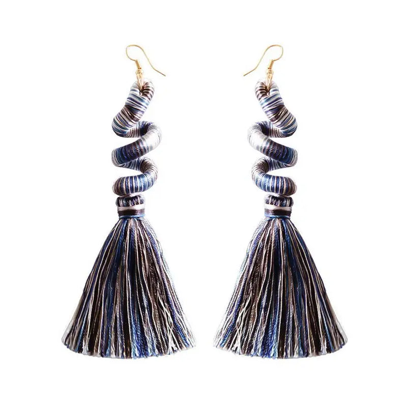 Colorful Cotton Thread Spiral Spring Tassel Earrings