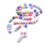 Colorful Cross Beaded Pendant Necklaces for Kids