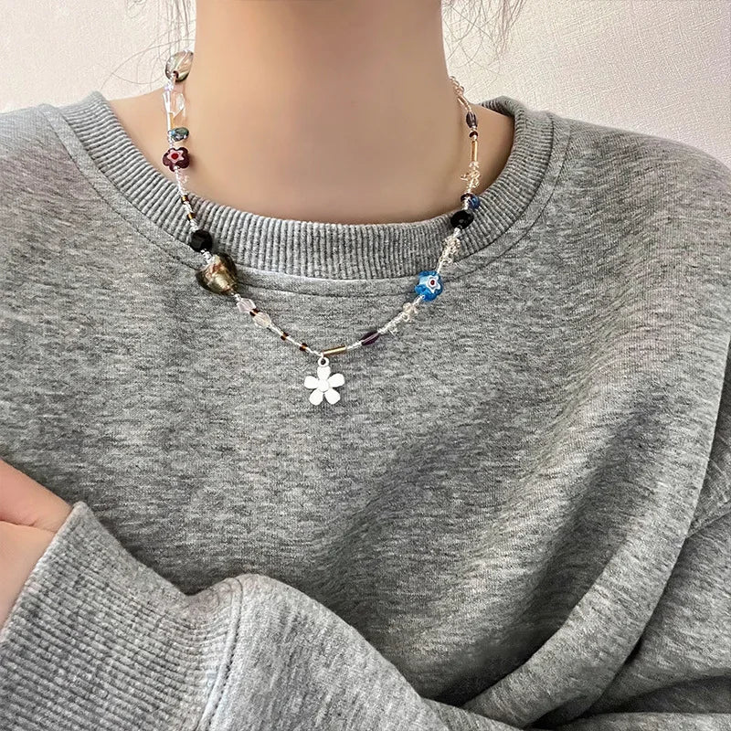 Crystal Beads Chokers Necklace Charm Flowers Pendant Necklaces Women