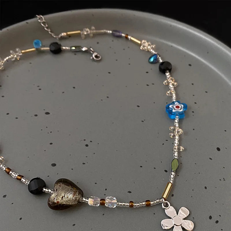 Crystal Beads Chokers Necklace Charm Flowers Pendant Necklaces Women