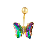 Crystal Butterfly Navel Earring 16G Steel Belly Button Piercing