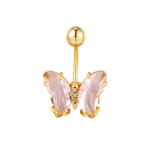 Crystal Butterfly Navel Earring 16G Steel Belly Button Piercing