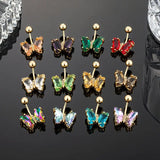Crystal Butterfly Navel Earring 16G Steel Belly Button Piercing