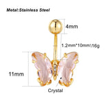 Crystal Butterfly Navel Earring 16G Steel Belly Button Piercing