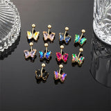 Crystal Butterfly Navel Earring 16G Steel Belly Button Piercing
