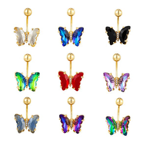 Crystal Butterfly Navel Earring 16G Steel Belly Button Piercing