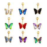 Crystal Butterfly Navel Earring 16G Steel Belly Button Piercing