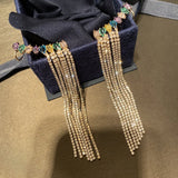 Colorful Crystal CZ Ear Clip Tassel Earrings Chain Women Jewelry Charms