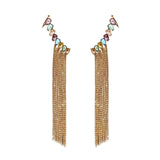 Colorful Crystal CZ Ear Clip Tassel Earrings Chain Women Jewelry Charms