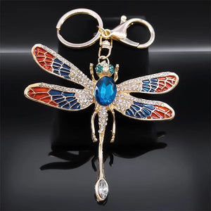 Crystal Dragonfly Keychain Rhinestone Key Ring Holder Bag Accessory