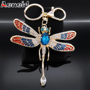 Crystal Dragonfly Keychain Rhinestone Key Ring Holder Bag Accessory