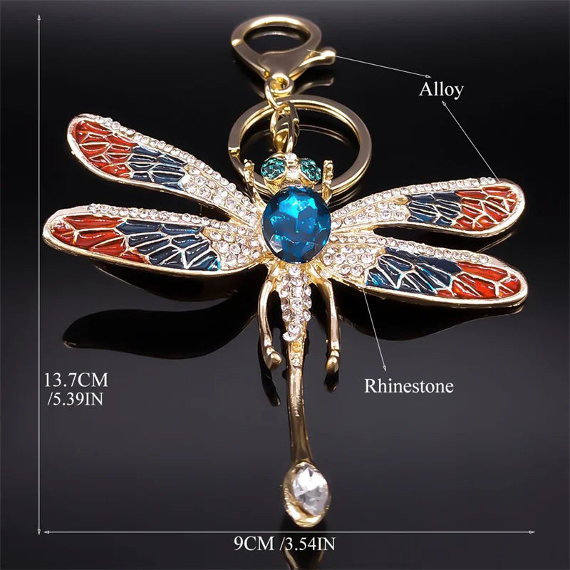 Crystal Dragonfly Keychain Rhinestone Key Ring Holder Bag Accessory