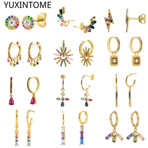 Colorful Crystal Earrings 925 Sterling Silver Ear Needle Stud Earrings for Women