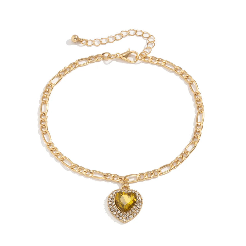 Colorful Crystal Heart Charm Bracelet Ladies Jewelry Boho INS Jewelry