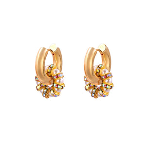 Colorful Crystal Pearl Stainless Steel Hoop Earrings