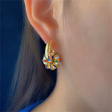 Colorful Crystal Pearl Stainless Steel Hoop Earrings