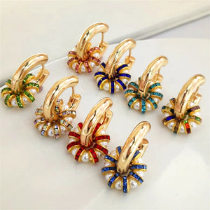Colorful Crystal Pearl Stainless Steel Hoop Earrings