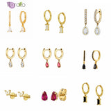 Colorful Crystal Water Drop Earrings 925 Sterling Silver Ear Hoop