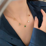 Colorful Crystal Tassel Necklace Water Drop Choker Stainless Steel Jewelry