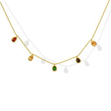 Colorful Crystal Tassel Necklace Water Drop Choker Stainless Steel Jewelry