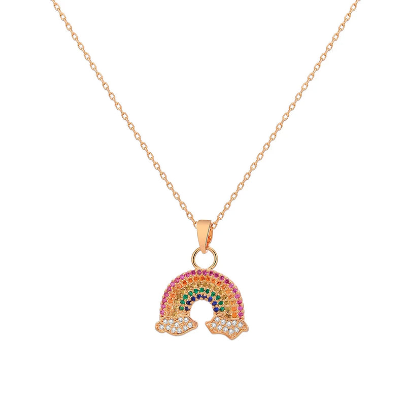 Colorful Cubic Zirconia Rainbow Pendant Necklace For Women