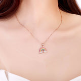 Colorful Cubic Zirconia Rainbow Pendant Necklace For Women