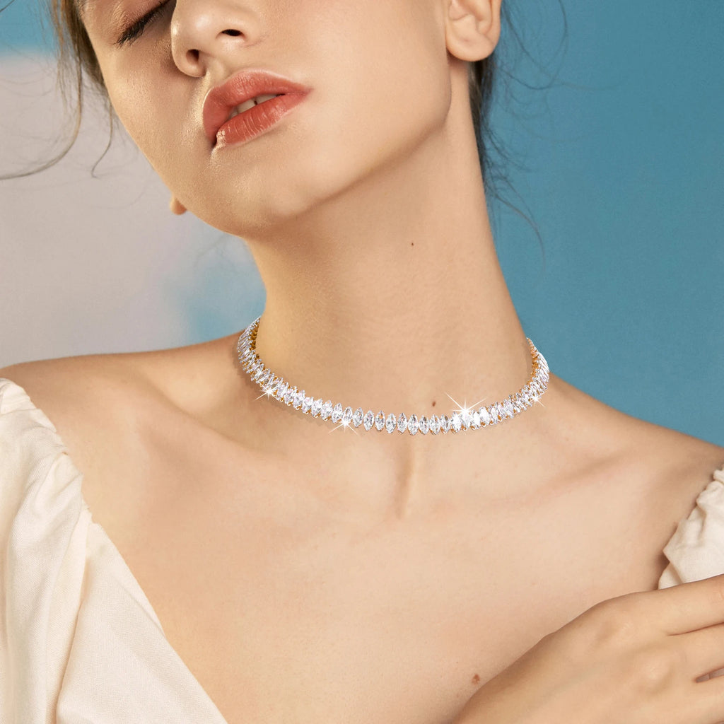 Colorful CZ Torques Necklace, Iced Choker Jewelry